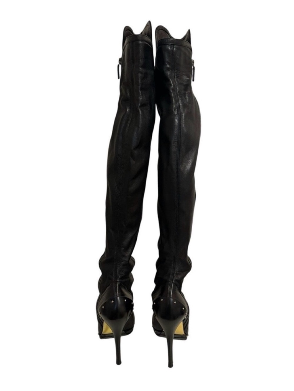 Vintage GUCCI TOM FORD FW 2003 Runway Black Leather Studded OTK Boots 37.5 RARE - Picture 8 of 14